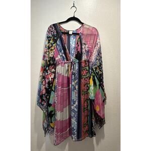 Nolita North Little Italy Women’s Silk Mixed Print Dress Artsy Colorful V Neck